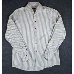 ETON Men's White Navy Stripe Dress Shirt Wrinkle Free Premium Cotton Size L